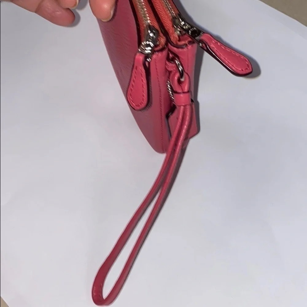 Coach Pink Pebbled Leather Double Wallet Wristlet
